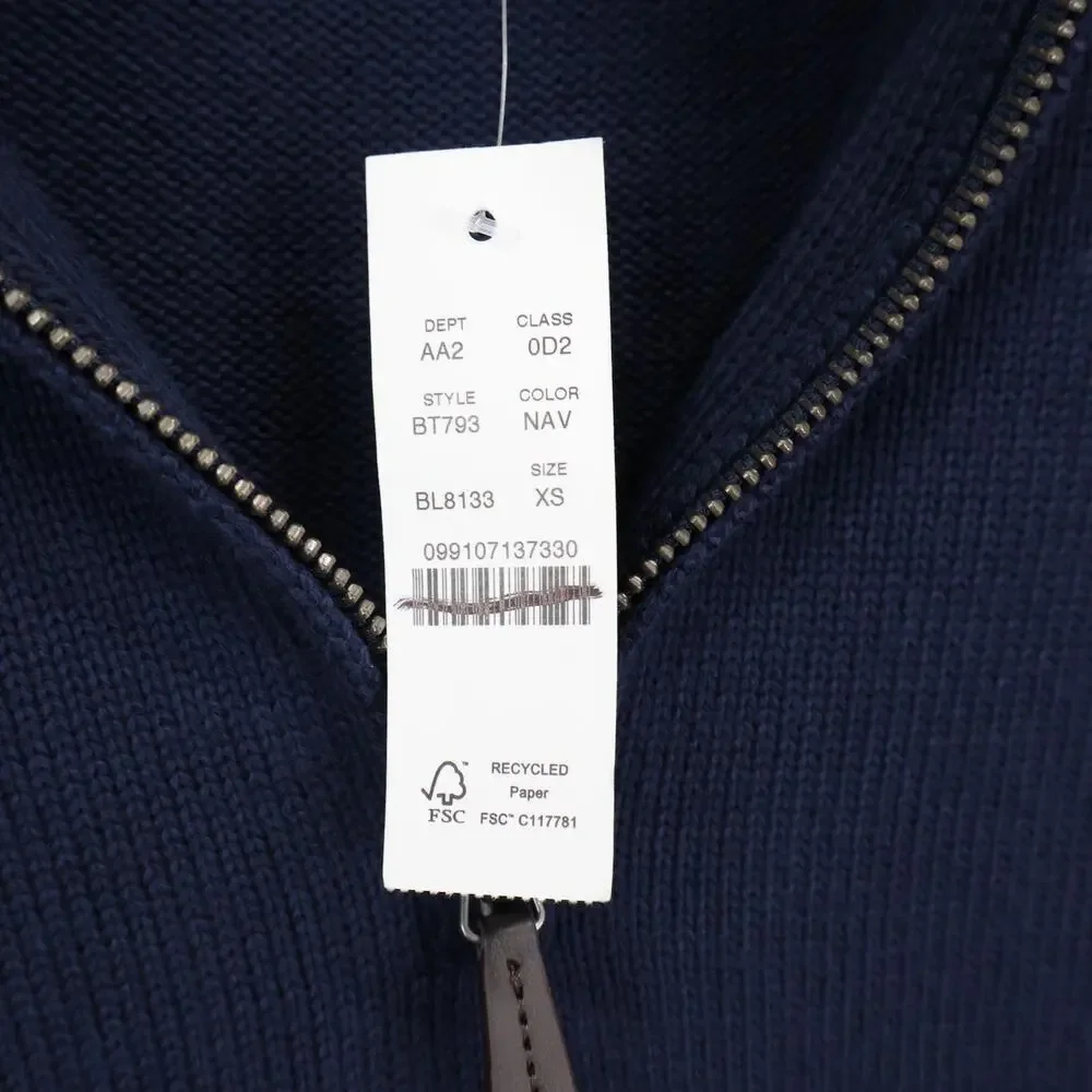 J.Crew Men's Heritage Cotton Half Zip Sweater Navy Blue Size XS NWT
